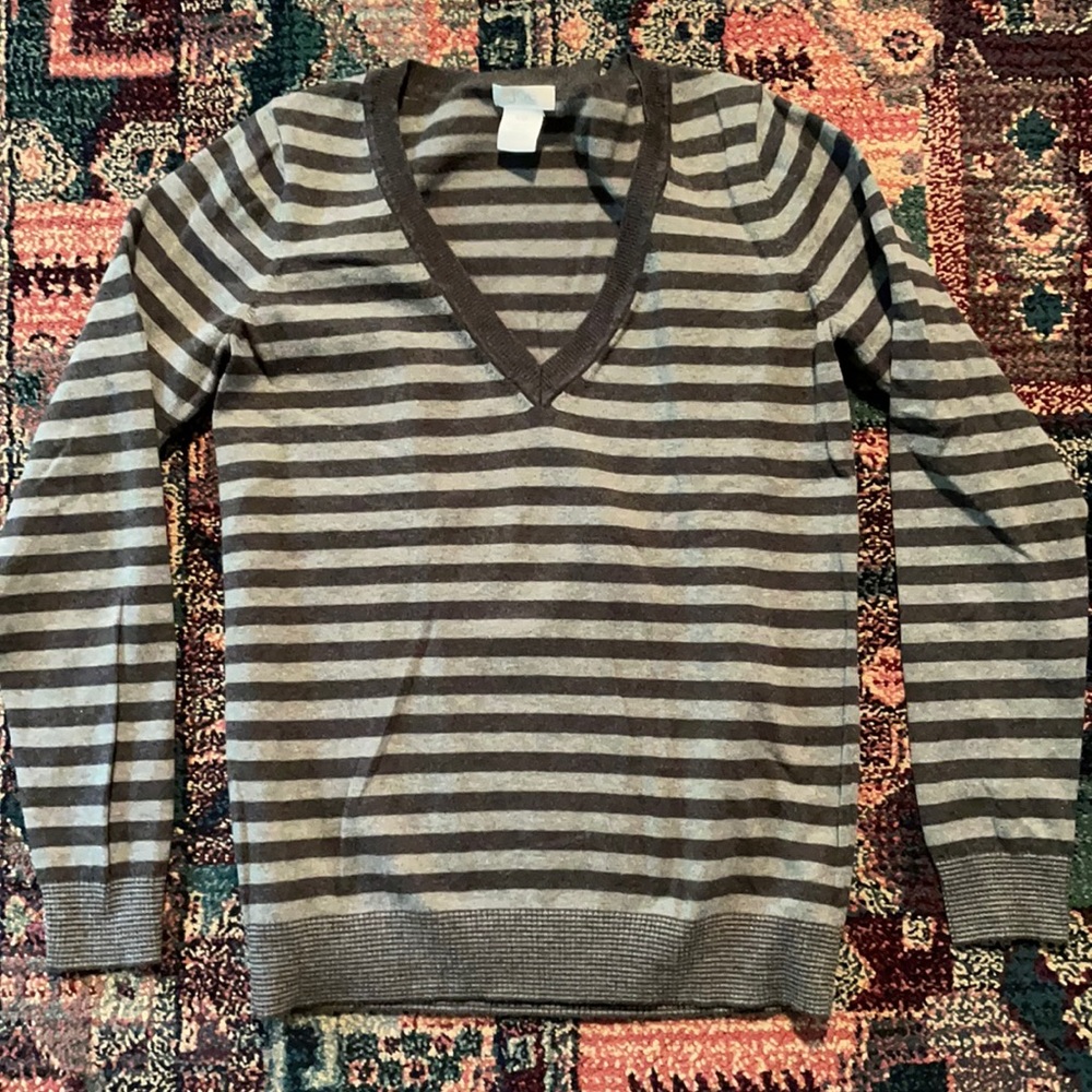Grey striped v-neck sweater from Joe Fresh